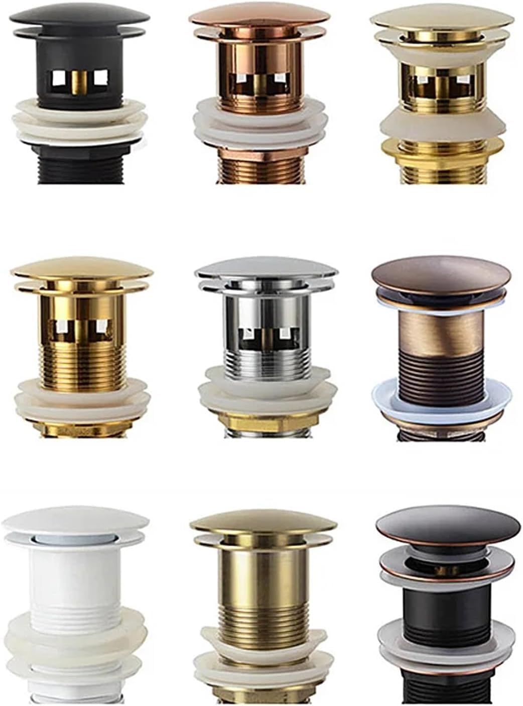 sustitución de tapones de fregadero pop up, Tapón de desagüe for lavabo de baño, desagüe emergente, accesorios for grifo de baño, latón, negro mate, cromo, oro rosa y oro cepillado(Grey No Hole)
