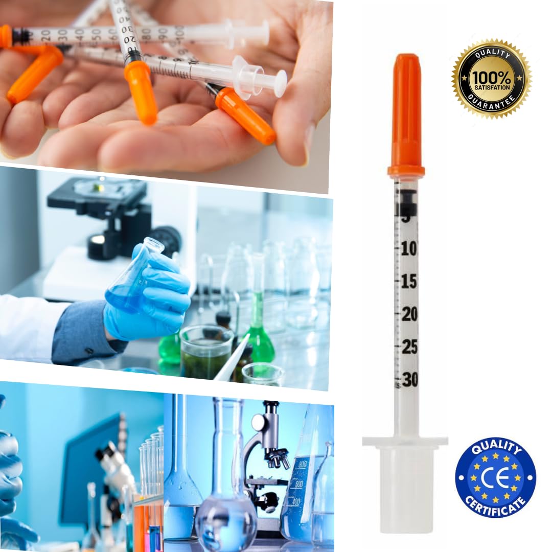20 Stück 0.3ml/cc 29G 1/2" (12,7mm) Plastiktube + 20 Stück Free Desinfektionstupfer, Einzeln verpackt, Laborzubehör, Mehrzweck-Messwerkzeuge