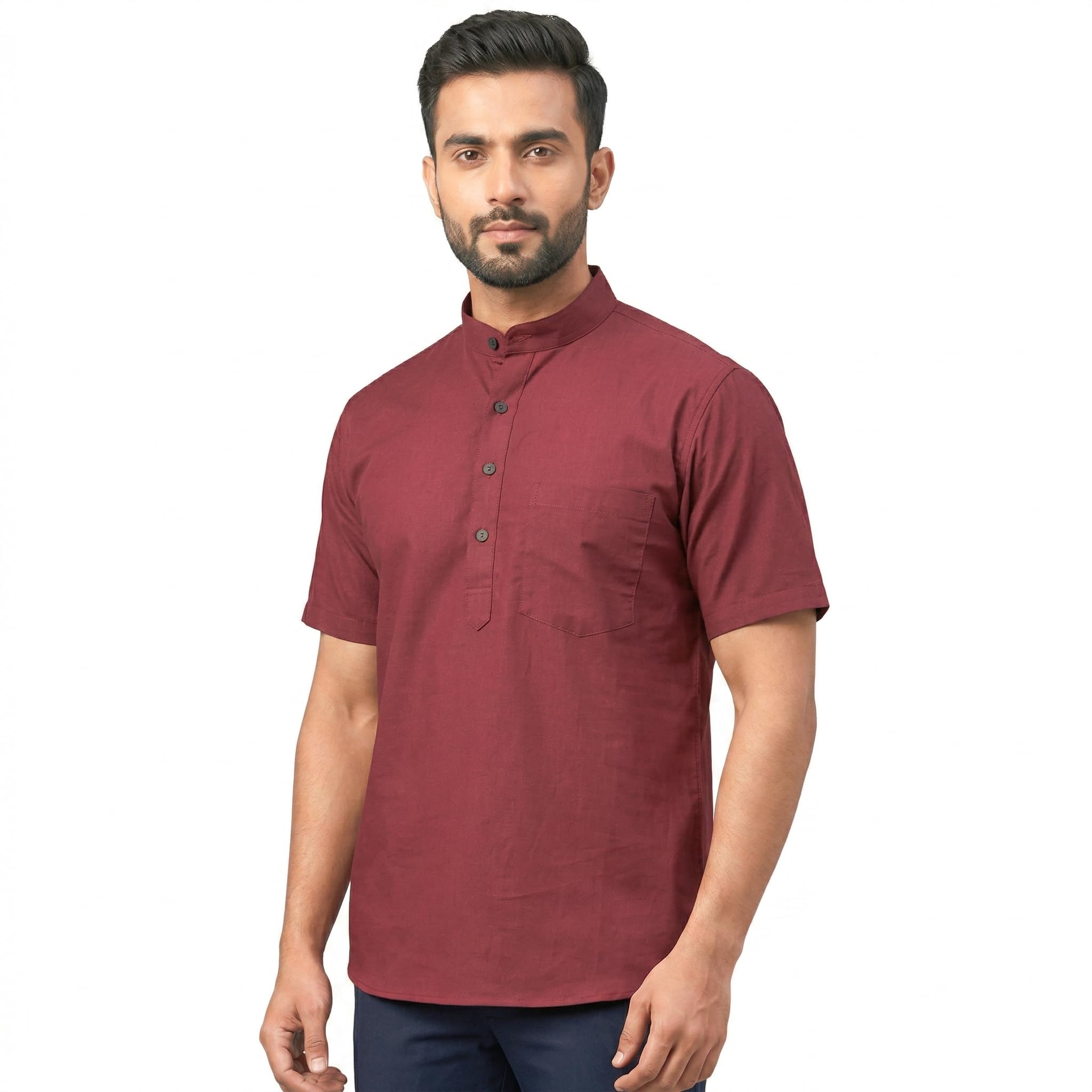 Short Kurta for Mens, Ethnic Wear for Men, Cotton Blend, Mandrain Collar, Half Sleeve-image-22