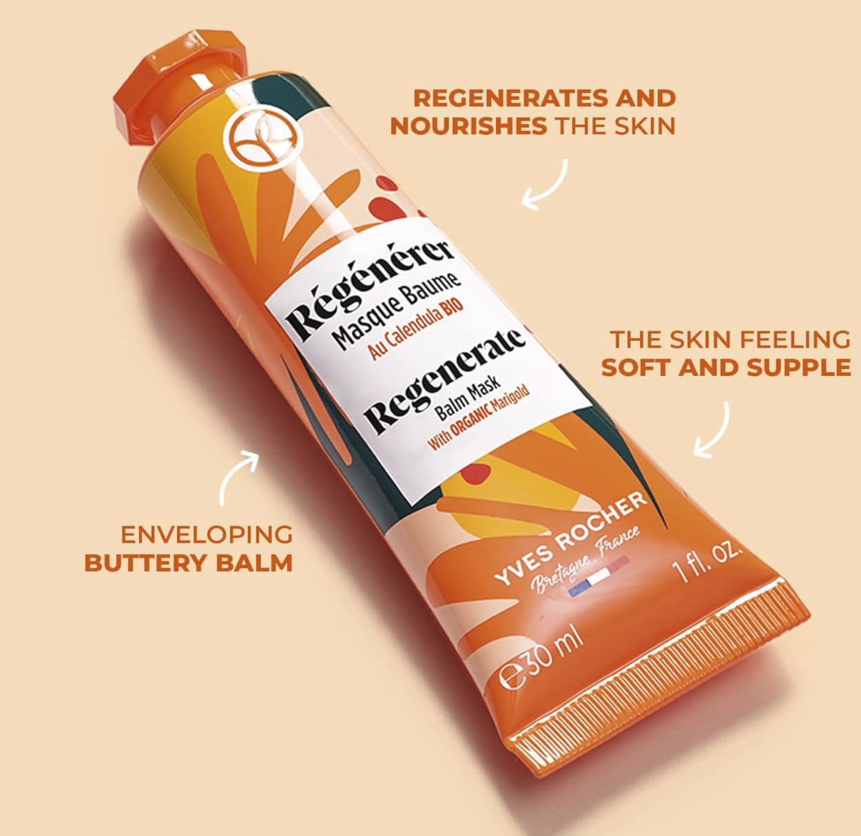 Yves Rocher Restorative Mask-Balm with Organic Calendula – Set of 3, Intensively Nourishes and Restores Skin, Eco-Friendly Natural Care with Soothing Texture, Moisturizing Face Balm 30 ml/1 fl.oz