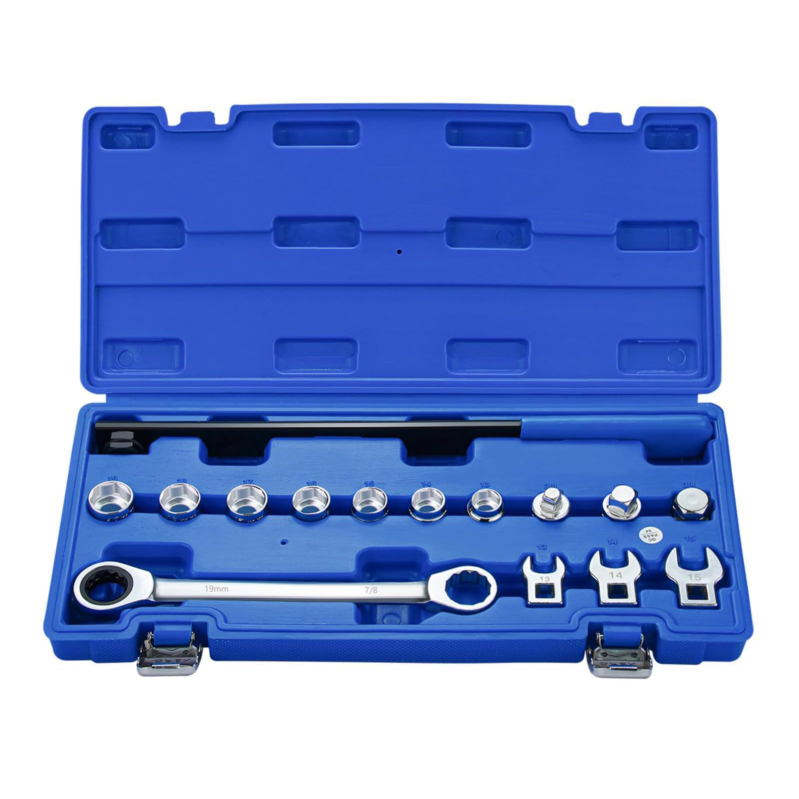 Fromceo 15Pieces Complete Ratcheting Belt Tensioner Set With Adapters Pulley Removal Wrench Tool For Removal Installation Belt Tool Set