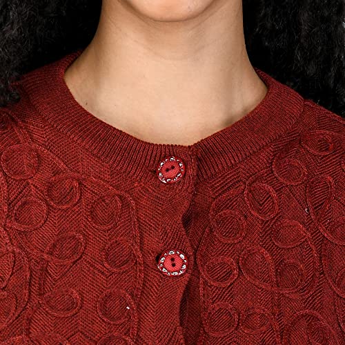Image of LADYWILLINGTON Women Woollen Round Neck Sweater Heavy Front Long Kadai Cardigan Winter Wear Pure Wool Cardigan for Women Free Size Cotty Warm Cardigans with Side Pockets