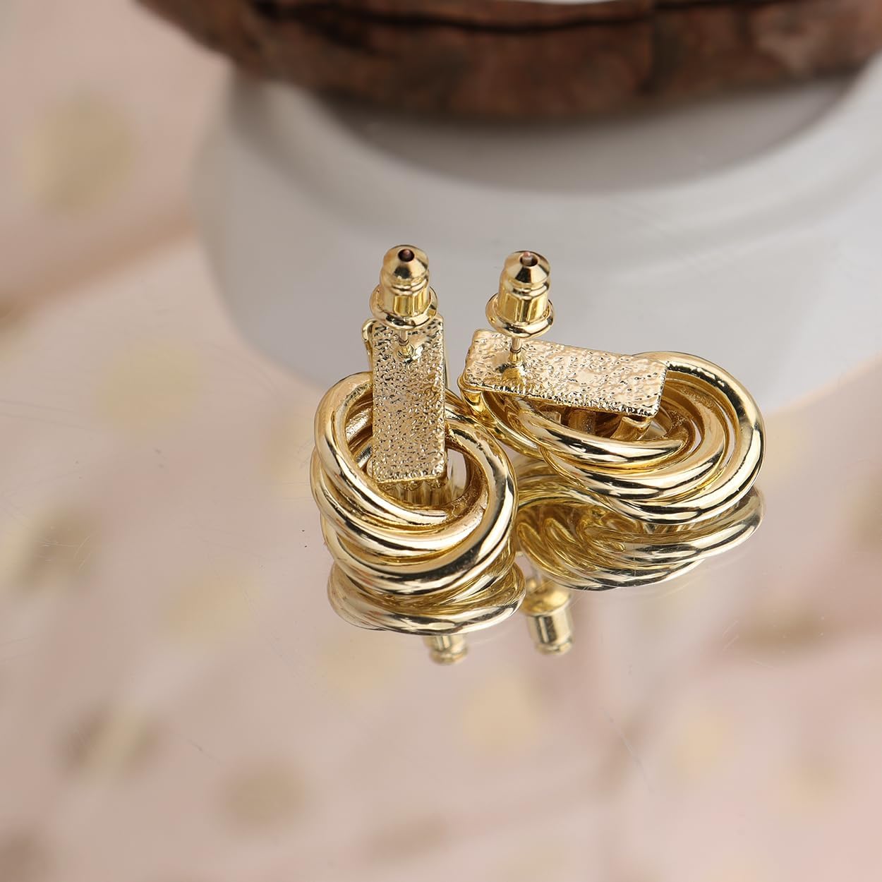 JeanBeau Statement Gold Knot Stud Earrings for Women Chunky Trendy Lightweight Hollow Twisted Dangle Earings Fashion Jewelry Gift - Image 6