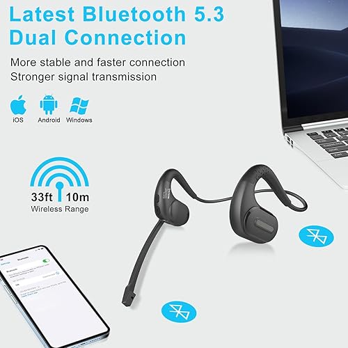 Miniatura 7 de iDIGMALL Auriculares Bluetooth 5.3 con micrófono desmontable magnético, auriculares inalámbricos de oído abierto con micrófono de cancelación de