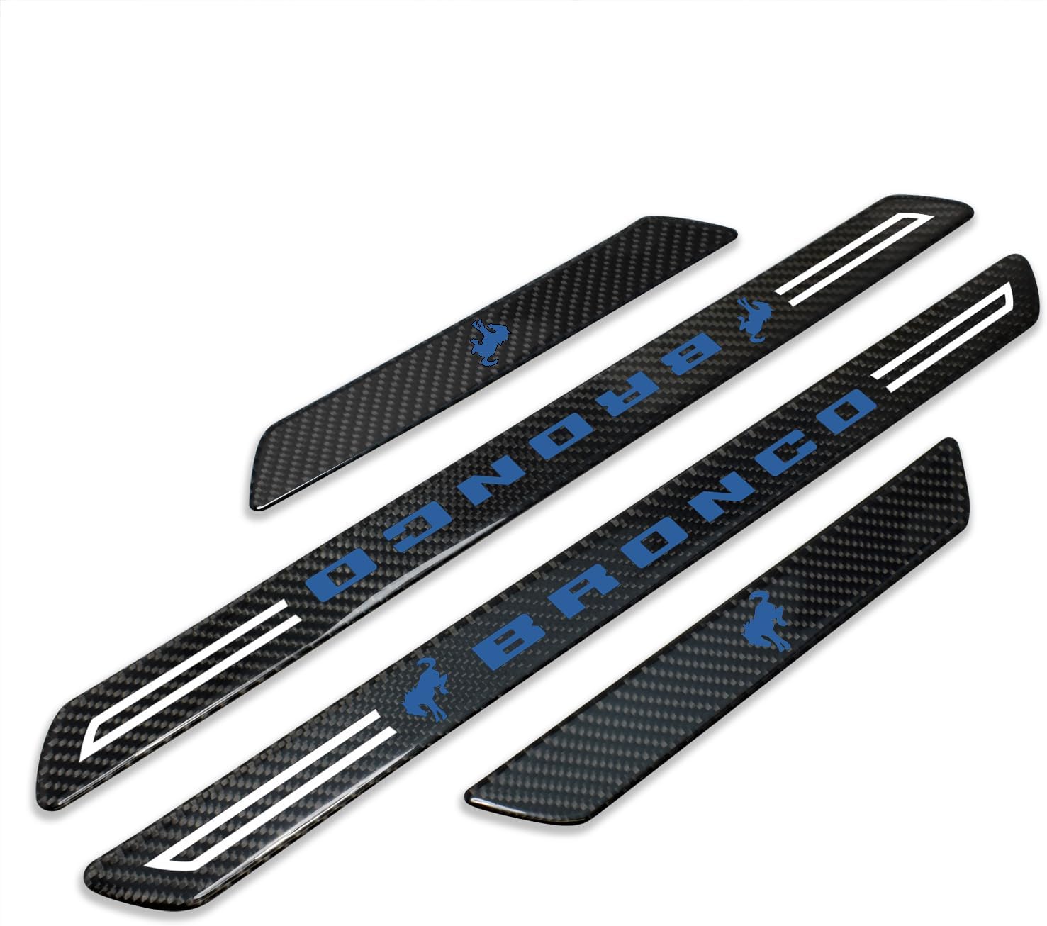 iPick Image for Ford Bronco in Blue Silver Real Carbon Fiber 4 Pcs Universal Door Sill Step Protector Guard Decal Plates - Official Licensed