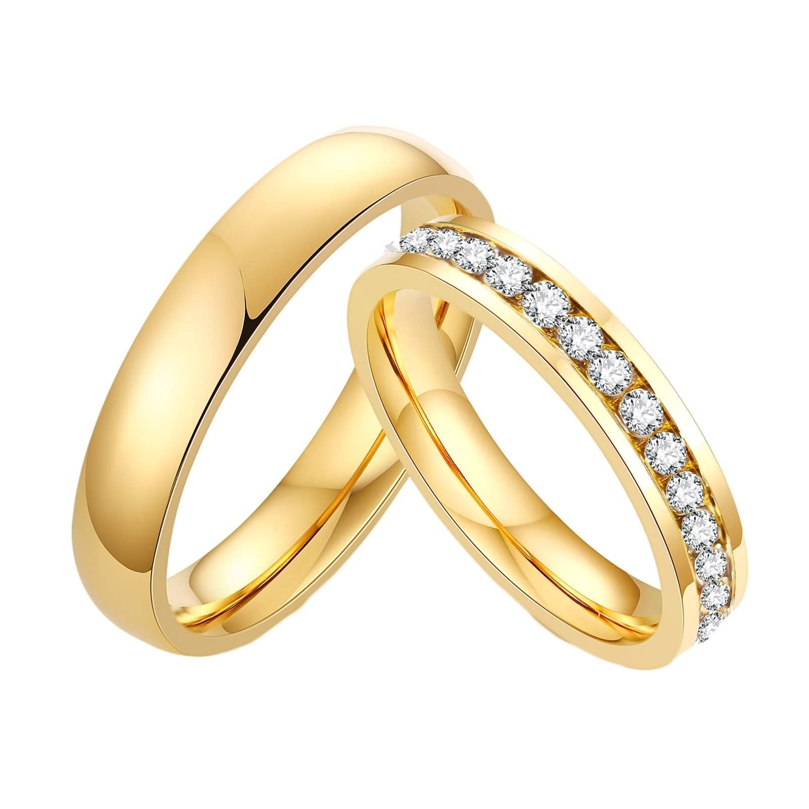 Aotiwe Anillos para Parejas, Anillos de Hombre Anillo de Oro de 4mm con Circonitas Acero Inoxidable