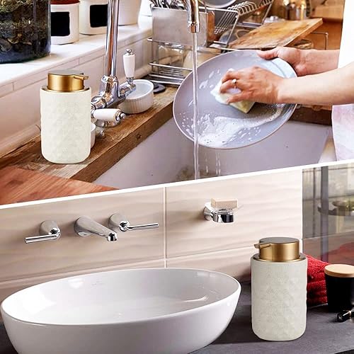Miniatura 6 de SeenVo Dispensador de espuma, dispensador de jabón de manos de cerámica, dispensador de jabón beige para encimera de cocina y baño (13.5 oz13.5 fl
