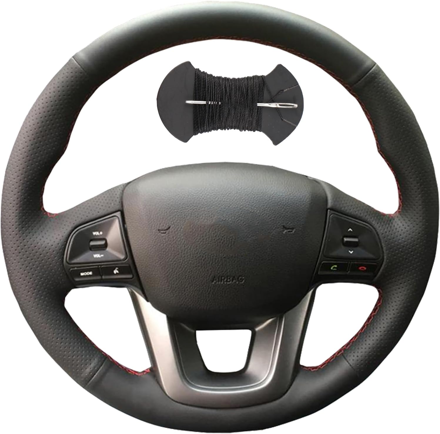 Car Steering Wheel Cover Microfiber Leather Stitch Wheel Wrap Fit for Kia K2 Kia Rio 2011 2012 2013 2014,Black