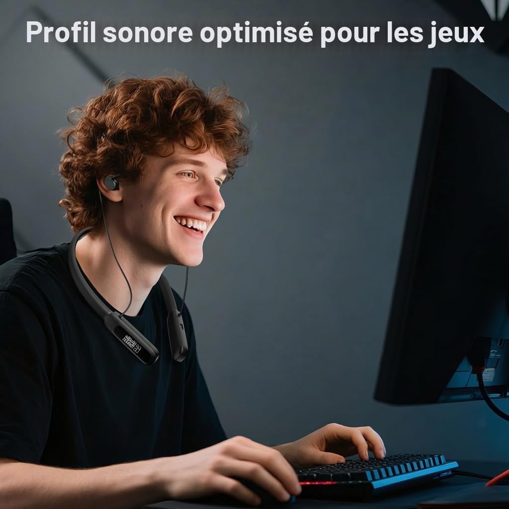 Middle Rabbit Rampage 2 Écouteurs Gaming avec Dongle USB-C 2,4 GHz, Latence Ultra-Faible 20 ms, Écouteurs Bluetooth Tour de Cou avec Micro, 32+ h d’Autonomie, pour PS5, PC, Ordinateur Portable