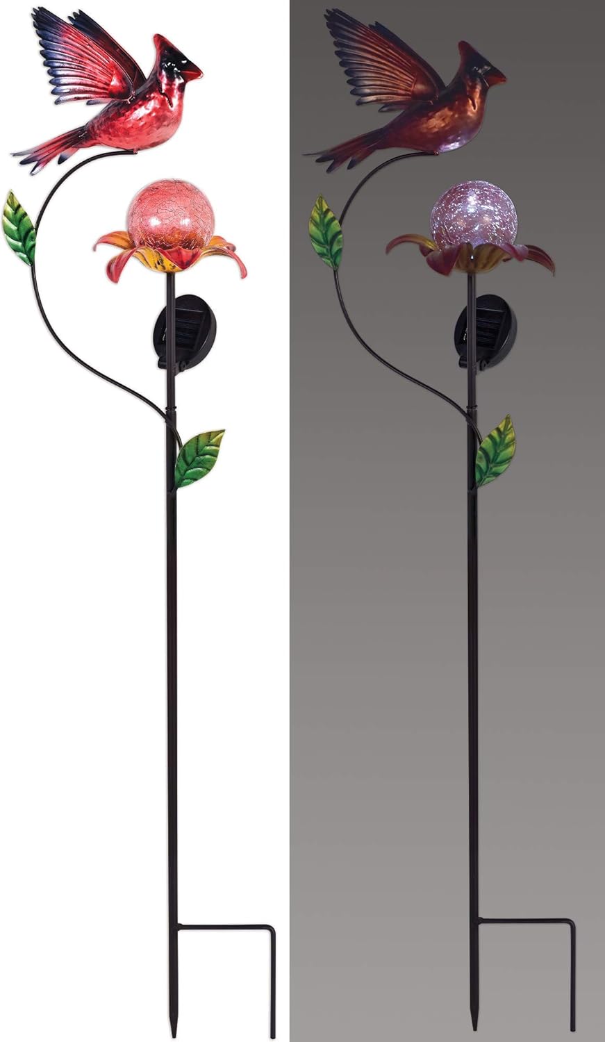 Sunset Vista Designs 93837 Solar Tall Glass and Metal Outdoor Lighting Decorative Plant Pick Garden Stake, 46-Inches, Cardinal