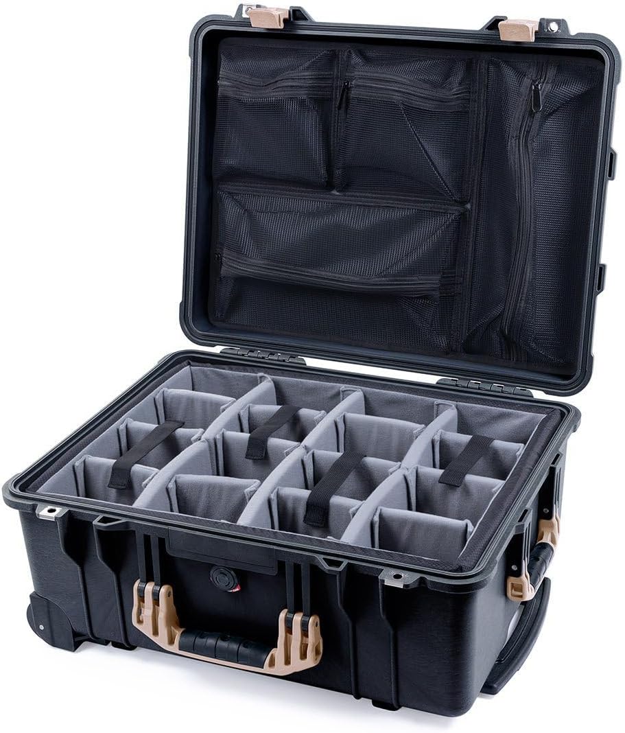 Black Pelican 1560 Protector case. Comes with Grey Padded Dividers & Mesh Lid Organizer - Red Handles & Latches.