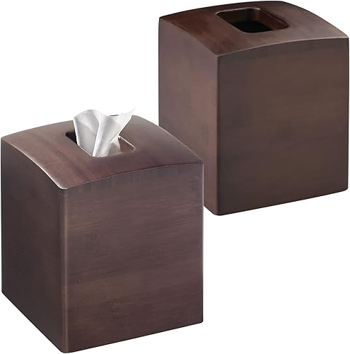 mDesign Square Bamboo Wood Facial Tissue Paper Box Cover Holder for Bathroom Vanity Counter Tops, Bedroom Dressers, Night Stands, Home Office Desks,