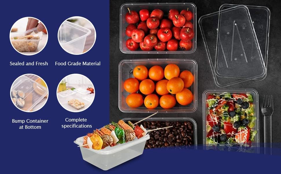 ZNWindsor, Pack of 10 - 750ml Plastic Food Containers with Lids, Takeaway Plastic Containers with lids, Ideal for Meal Prep, Freezer Storage and Microwave Use ( 750ml - 17.3x11.7x5.2 cm)