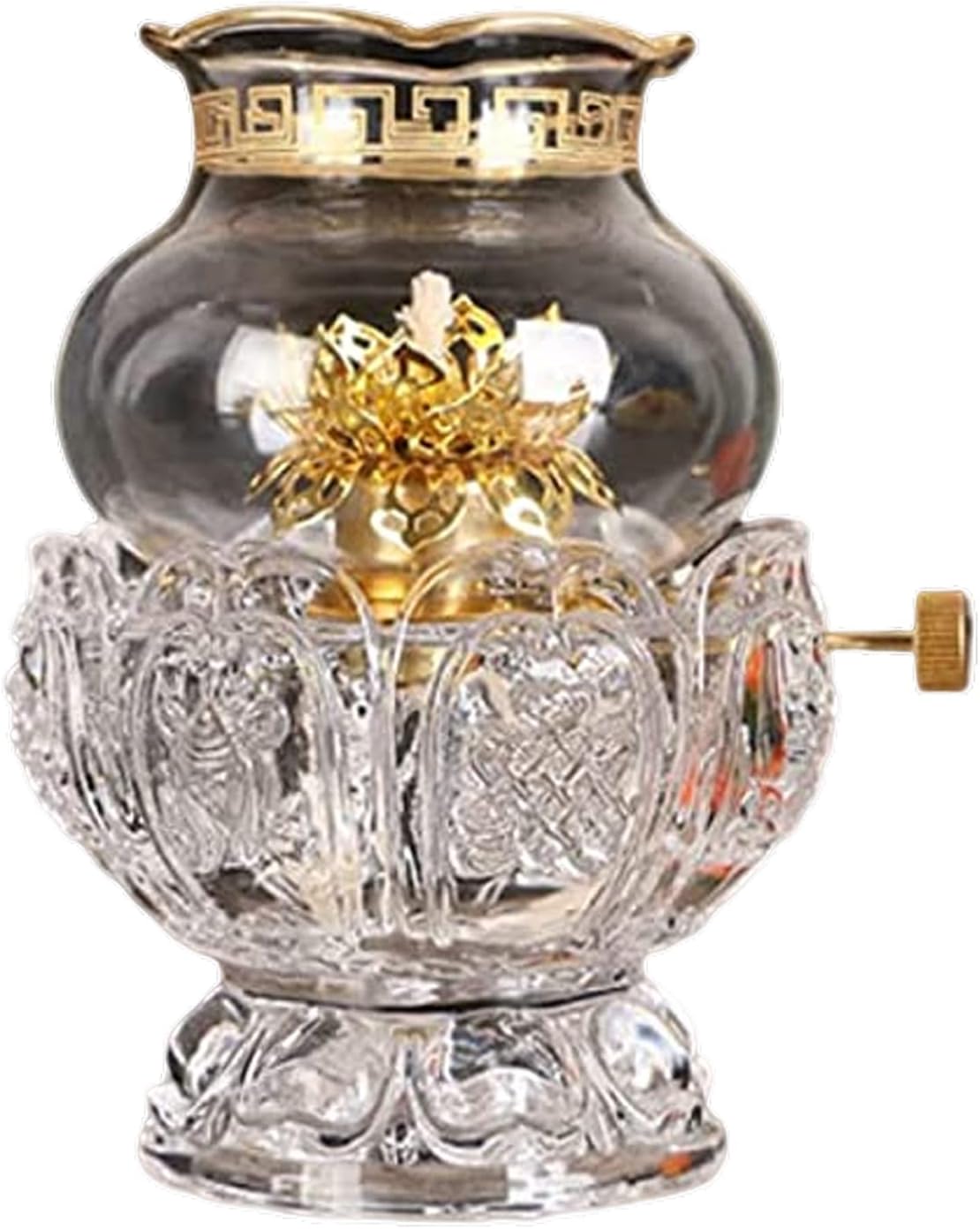 NAUDILIFE Oil lamp Indoor use Glass Crystal Glass Lotus lamp Holder Household Buddha headlamp Kerosene lamp Ultra-Pure Paraffin lamp Oil Candle Holder Lantern（White）
