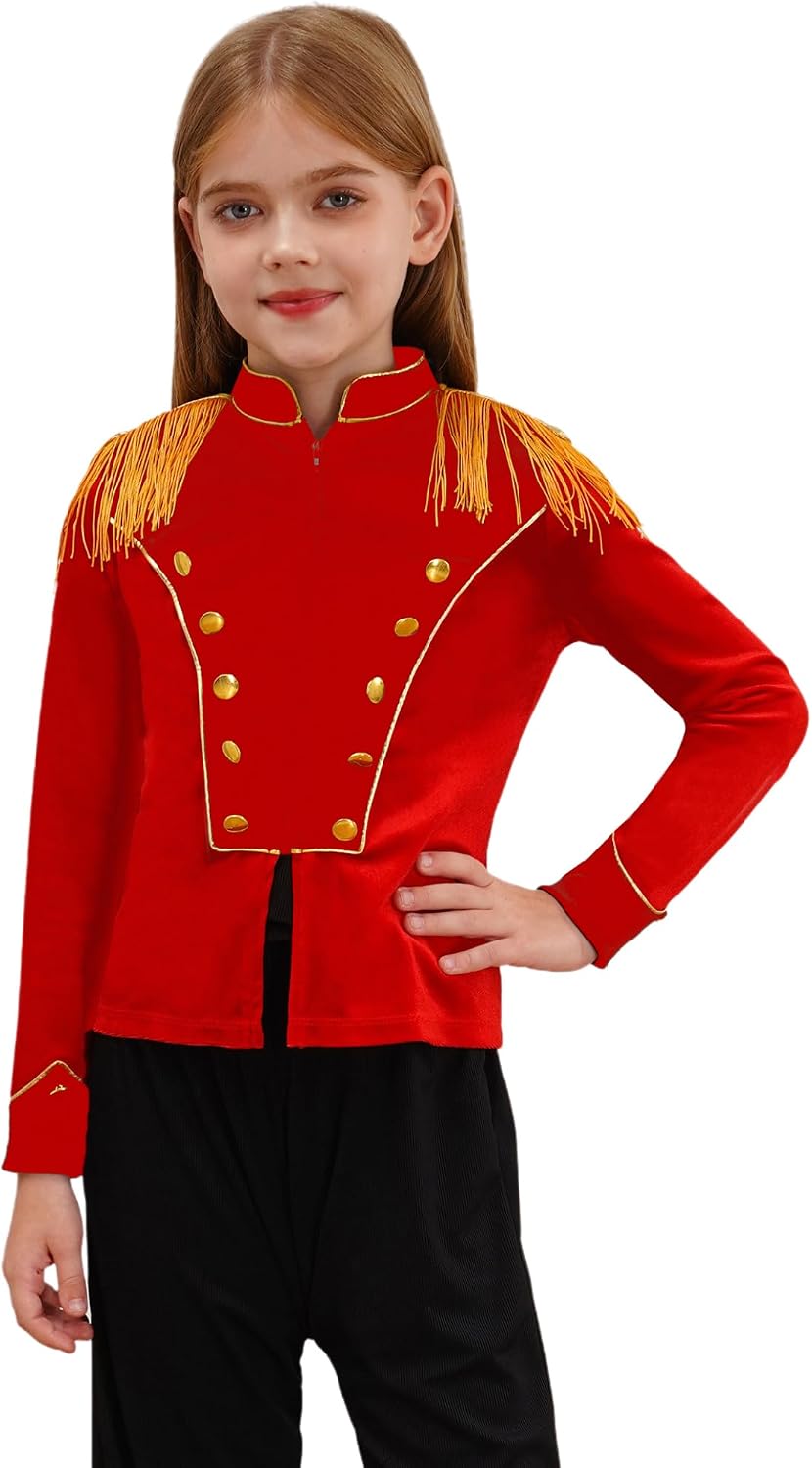 Boys Girls Marching Band Majorette Costume Tassels Velvet Circus Ringmaster Jacket Drum Major Uniform