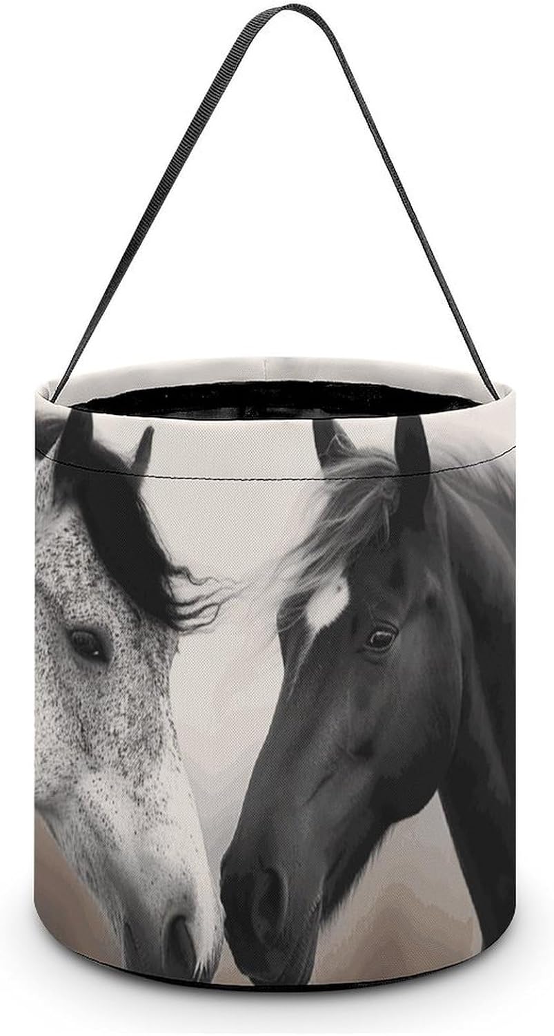 Horses Halloween Tote Treat Bags Reusable Goodie Candy Bags with Handle Large Snack Baggies Tote Bucket for Gifts Wrapping Holiday Party Favor Supplies