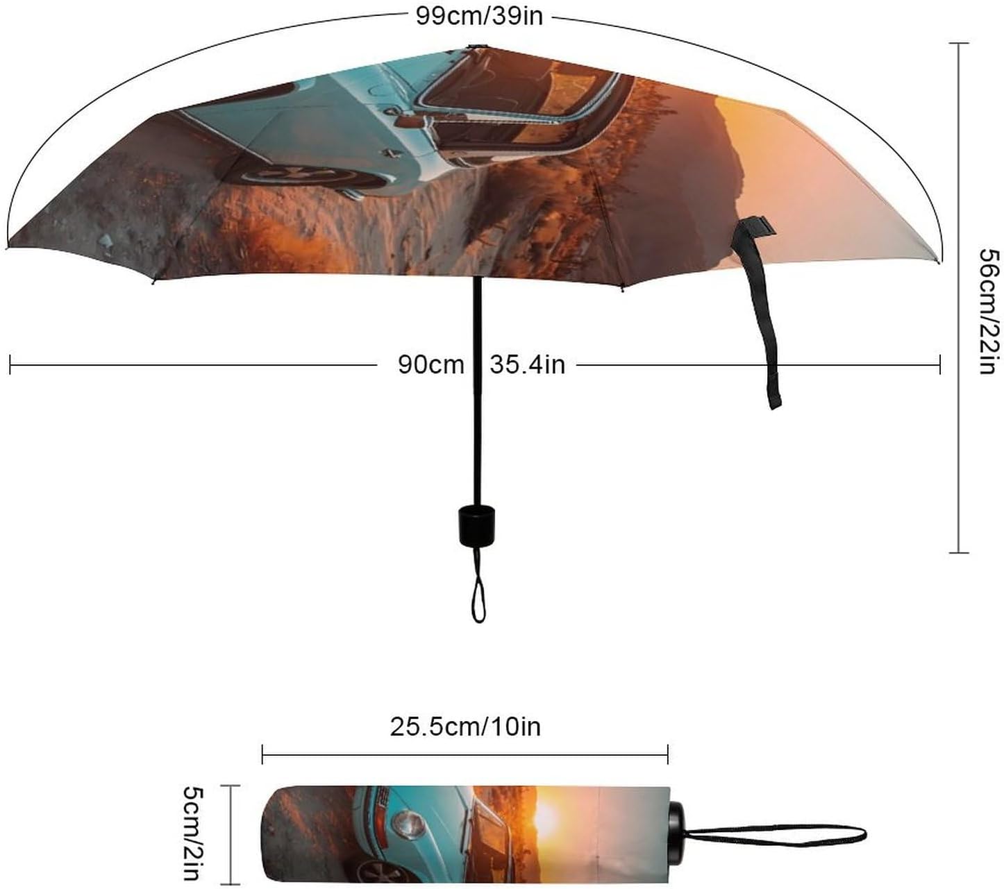 Golden Hour Classic Car Travel Umbrella Windproof Folding Umbrella | Portable,Rain&Sun