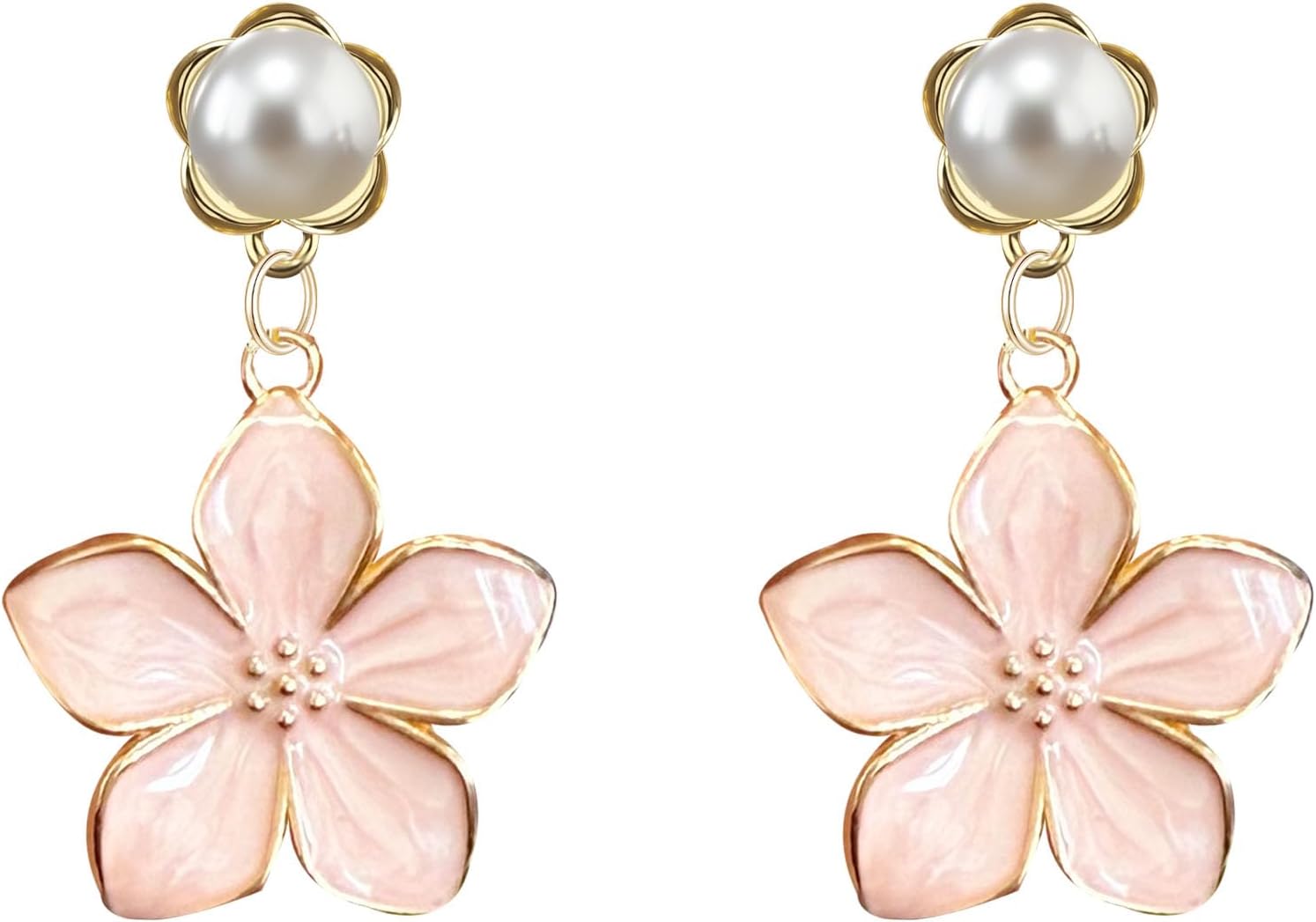 YUNXI Gold Alloy Pearl Flower Stud Earrings for Women Floral Pearl Earrings Hypoallergenic for Her Wedding Party Valentine Day