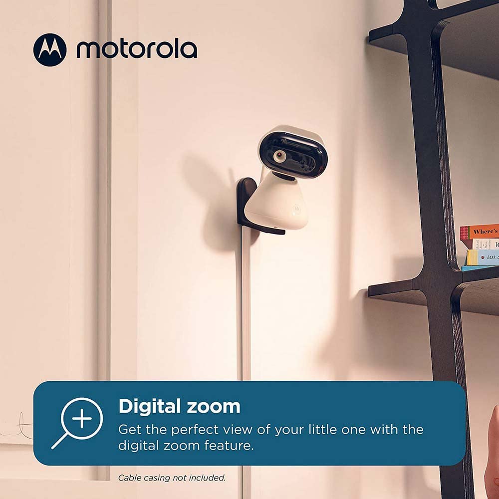 Motorola Nursery PIP1200 elektroniczna niania z kamerą, 2,8", 2-drożna komunikacja, temperatura pokojowa, widoczność w nocy na podczerwień, zasięg 300 m, biała/czarna