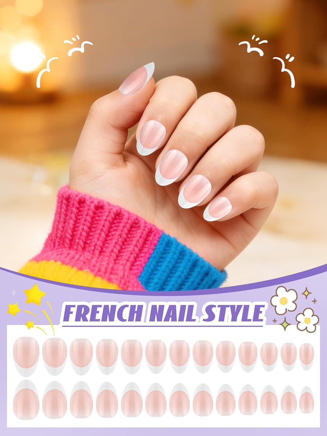 EBANKU 156 Pcs Kid False Nail Tips, Classic French Short Kids Press on Nails for Little Girls Full Cover Fake Nails Fingernail Decoration