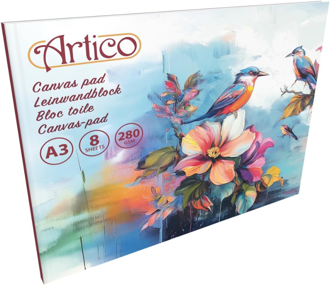 Artico Canvas Pad A3 - Canvas Paper 280 g/m² for Acrylic Paper - Painting Pad A3 Artist Paper Thick Painting Paper Heavy Drawing Pad - 8 Sheets