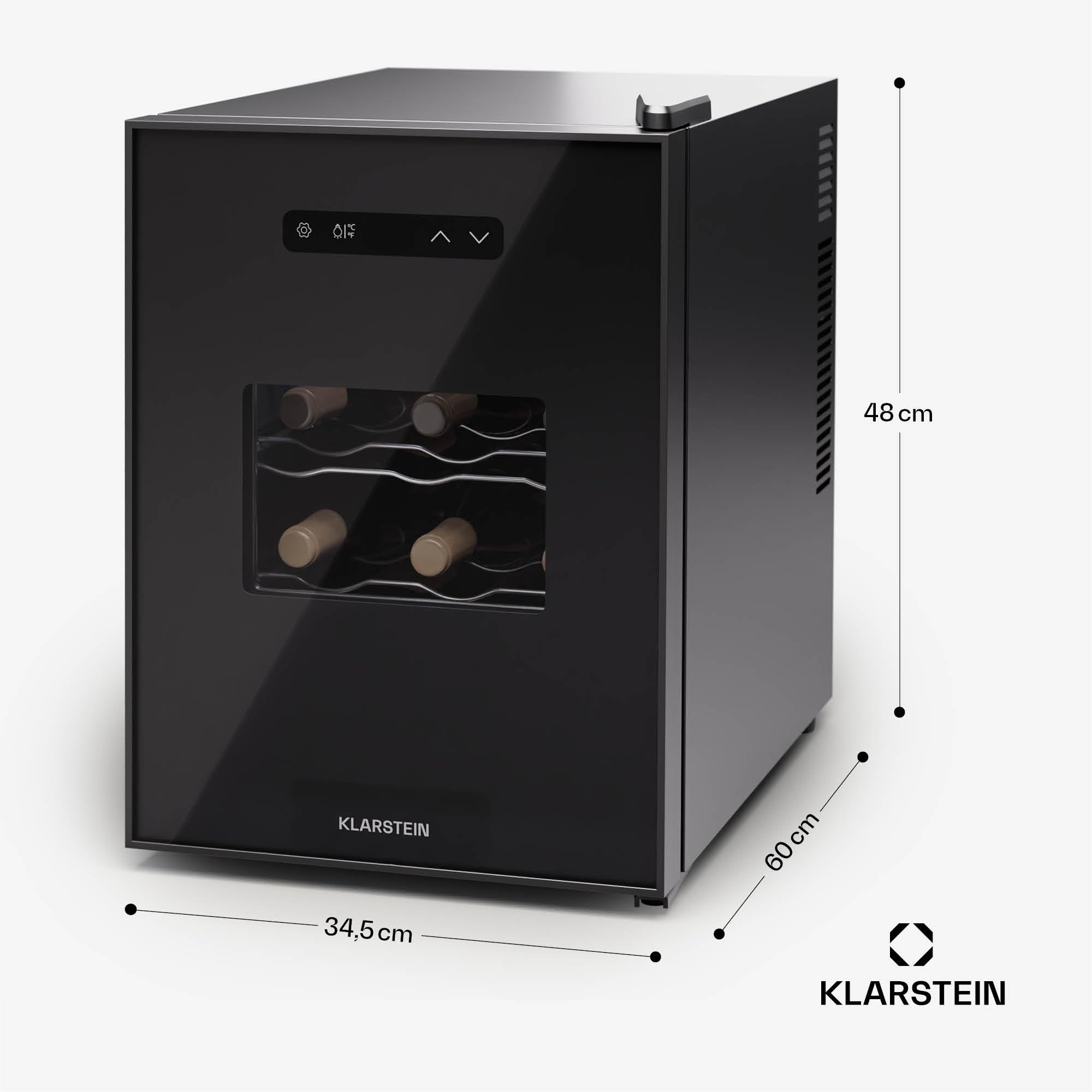 KLARSTEIN Nevera para vino independiente 1 zona, Nevera para bebidas pequeña, Nevera para vino pequeña, con puerta de cristal, Nevera para botellas interior/exterior, 12 botellas