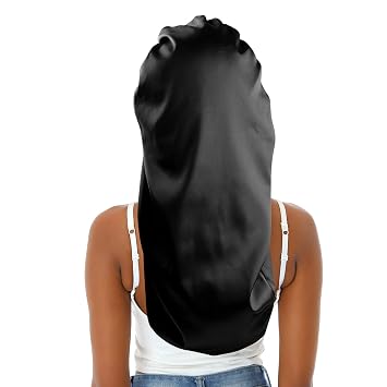 Extra Long Bonnet Sleeping Cap with Elastic Band, Single Layer Silky Satin Bonnet Night Sleep Cap for Women Braids/Dreadlocks/locs/Curly/Long Hair Black