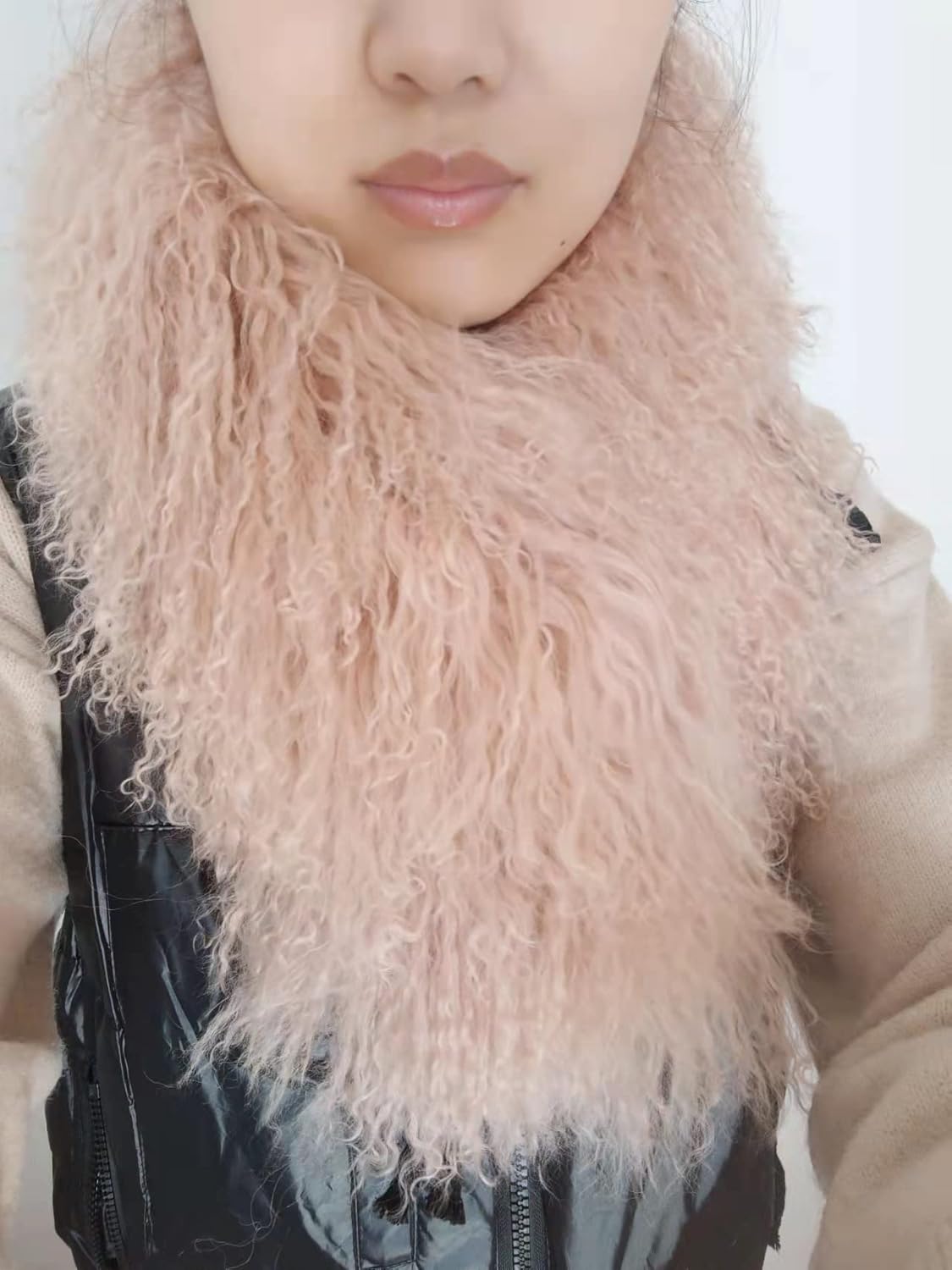 Women Real Mongolian Lamb Hair Scarf Winter Warm Wrap