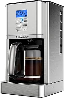 AIRMSEN Programmable Coffee Maker, 12 Cups Stainless Steel Coffee Machines, 4 Hours Keep Warming, Drip Coffee Maker with P...