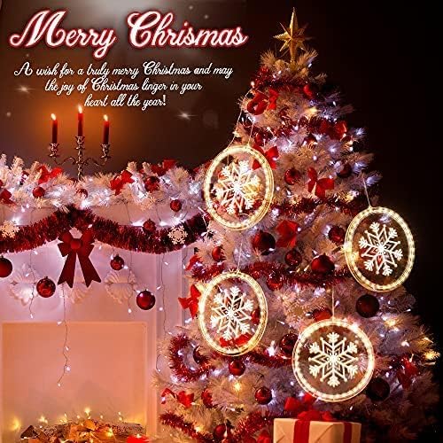 Christmas Window Lights Decorations, Enlarged LED Christmas Light for Windows Outdoor Indoor Decorations Hanging 3D Lights Battery Operated for Fireplace Christmas Tree Bedroom Decor (Snowflake)
