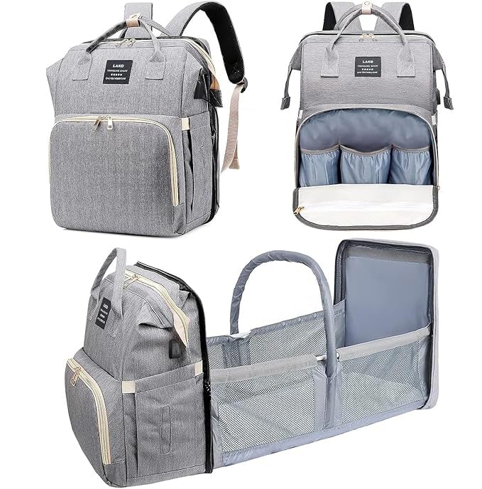 DMG TECH Diaper Bag Backpack, Baby Bag with Changing Station & Toy Bar, Baby Girl Boy Diaper Bag for Dad Mom Travel, Large Capacity, 900d Oxford, USB Port, 3 Toys, Grey