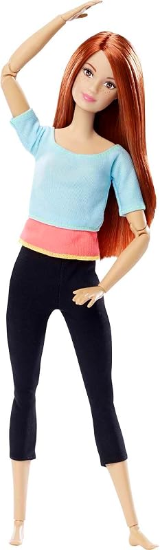 Barbie hecha para moverse Muñeca articulada con pelo rojo, remera con bloques de color azul pastel y leggings de yoga, flexible con 22 "articulaciones" articuladas