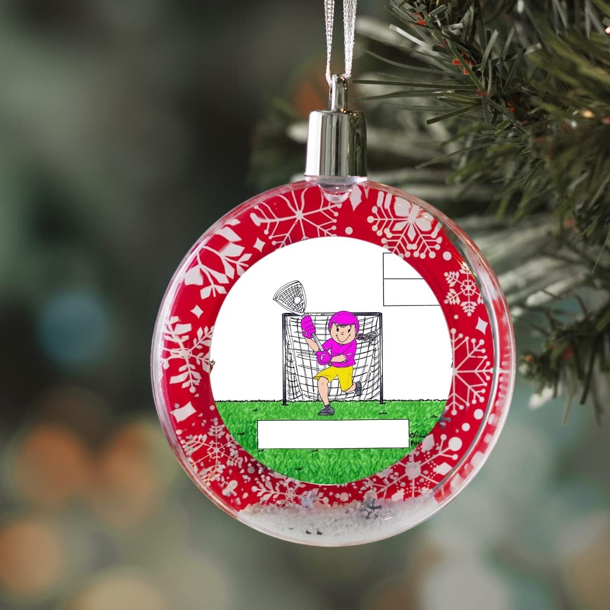 PrintedPerfection.com Personalized Friendly Folks Lacrosse - Female Christmas Snow Globe Ornament
