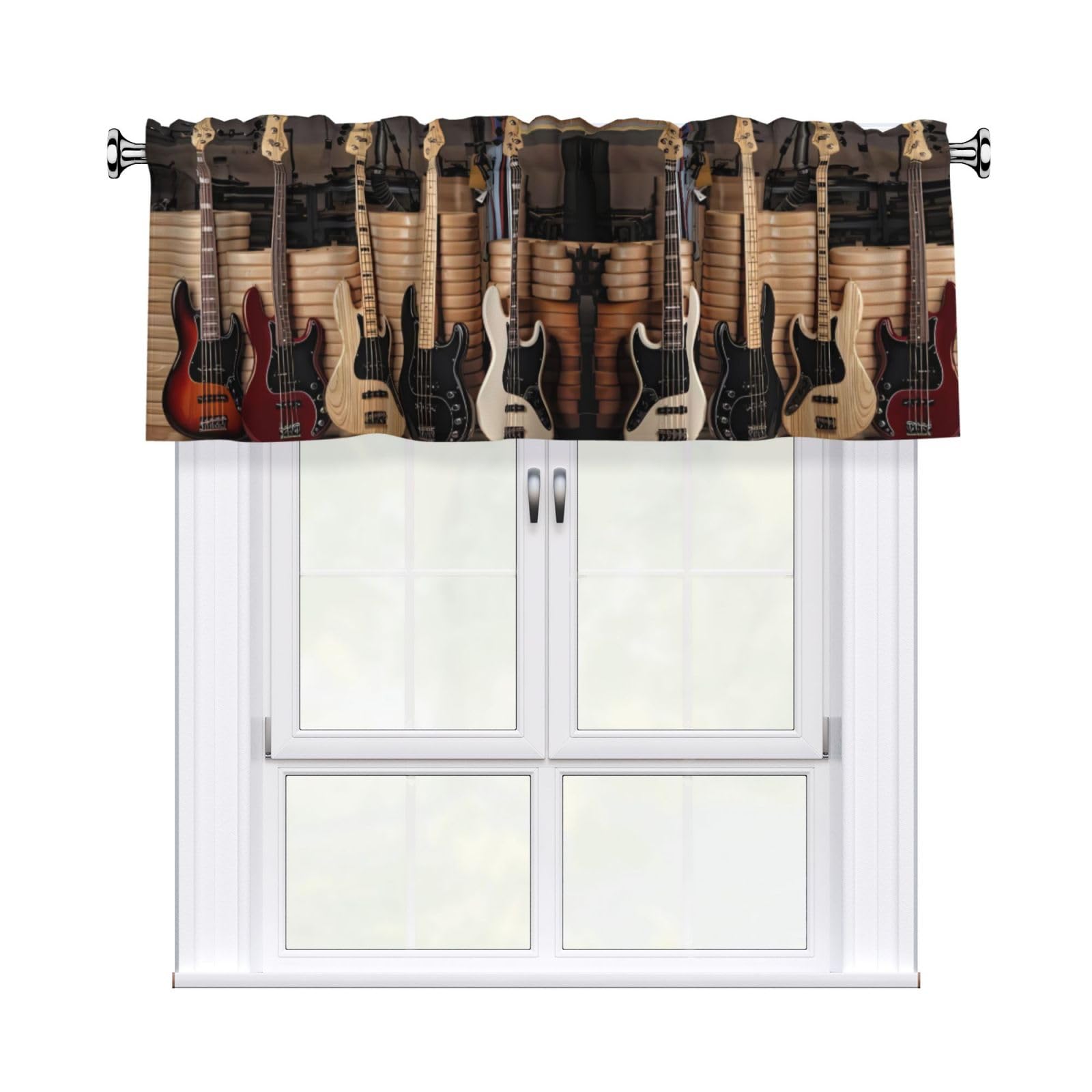 YYHHAOFA Guitar Bass Music Musical Instruments Prints Durable Kitchen Window Layer – 54x18 Inch 100% Polyester Valance with Precision Construction
