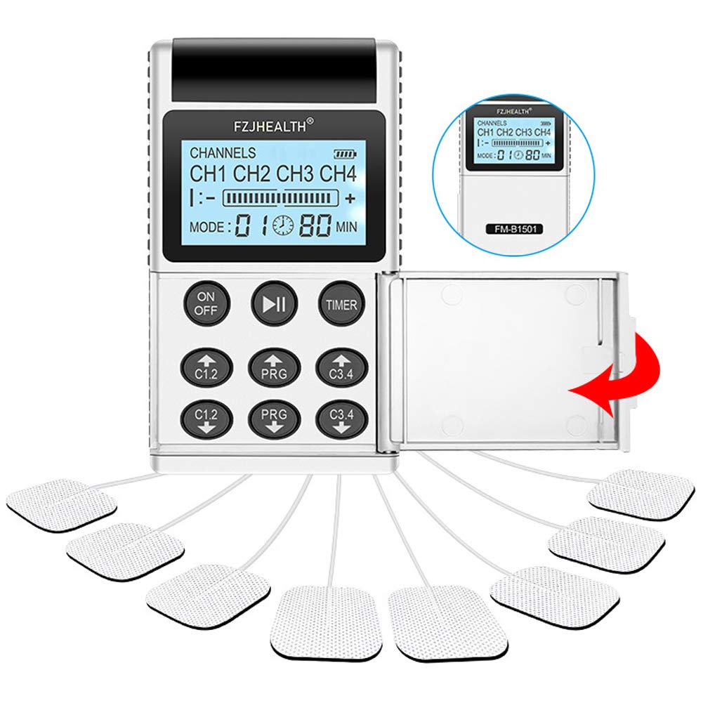 Professional TENS Machine EMS 4 Channels Muscle Stimulator Therapy Equipment Meridian Body Massager Full Body Relax Pain Relief Physiotherapy Machine