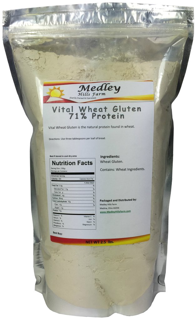 Medley Hills Farm Vital Wheat Gluten 71% Protein - Vegan - Non GMO - Keto Friendly - 2.5 lbs