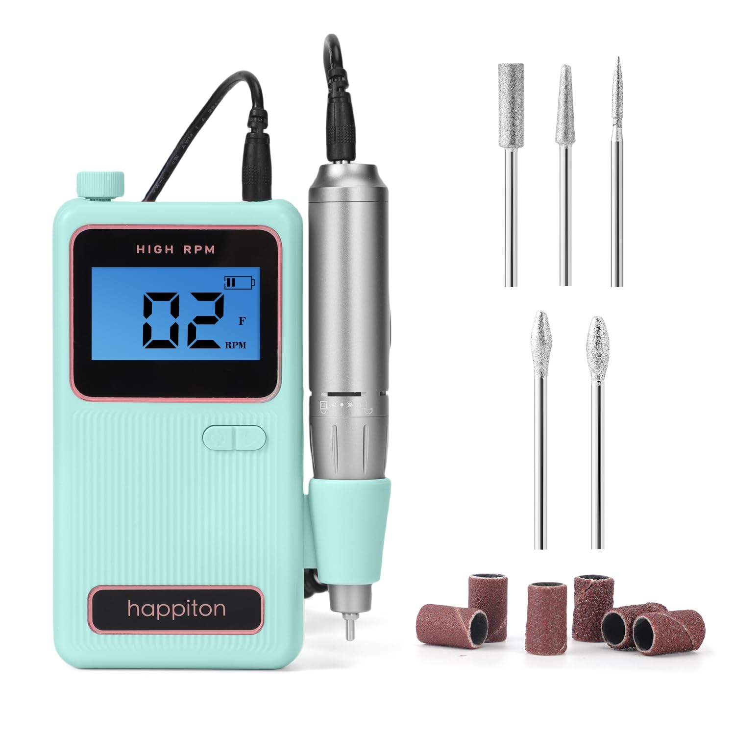 HAPPITON Electric Nail Drill - 50,000 RPM, Rechargeable, LED Display, Cordless Nail File Kit for Manicure, Pedicure, Acrylics & Gel Polish, Home &