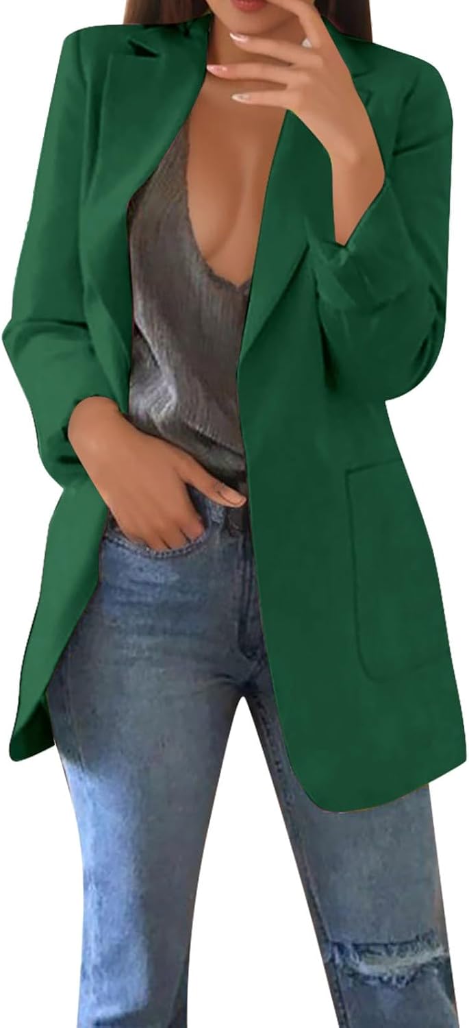 Damen Blazer Einfarbig Business Jacke Büro Office Sportlich Schlanke Passform Knöpfen Vintage Jacke Blazer Tailliert Sakkos Damenjacke für Arbeit Büro Sakko