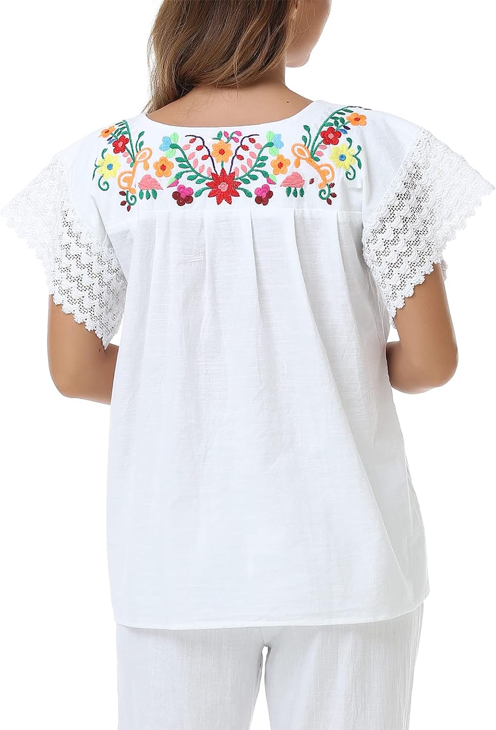 YZXDORWJ Women's Embroidered Mexican Peasant Blouse Mexico Summer Shirt Short Sleeve