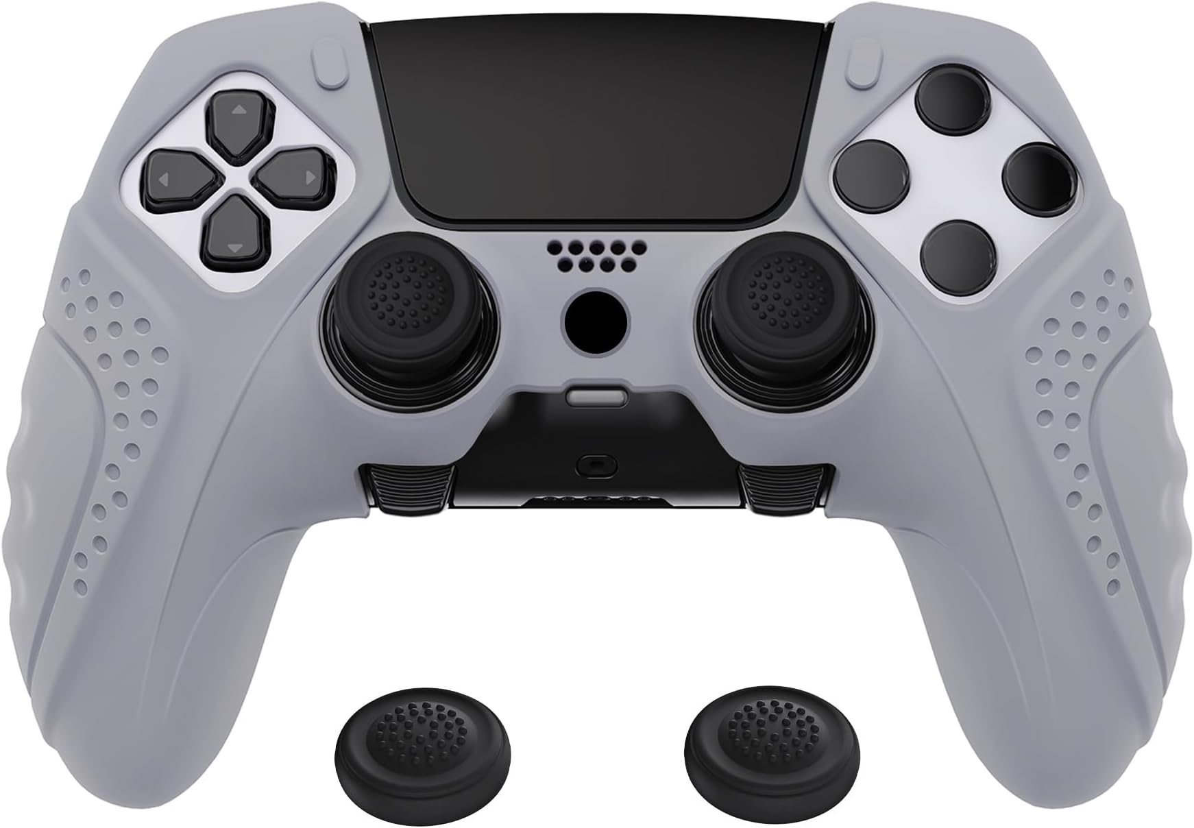 PlayVital Non-Slip Case for PS5 Edge Controller, Protective Case Skin Made of Soft Rubber with 6 Stick Caps for PS5 Edge Wireless Controller (Guardian Edition, Metallic Grey)