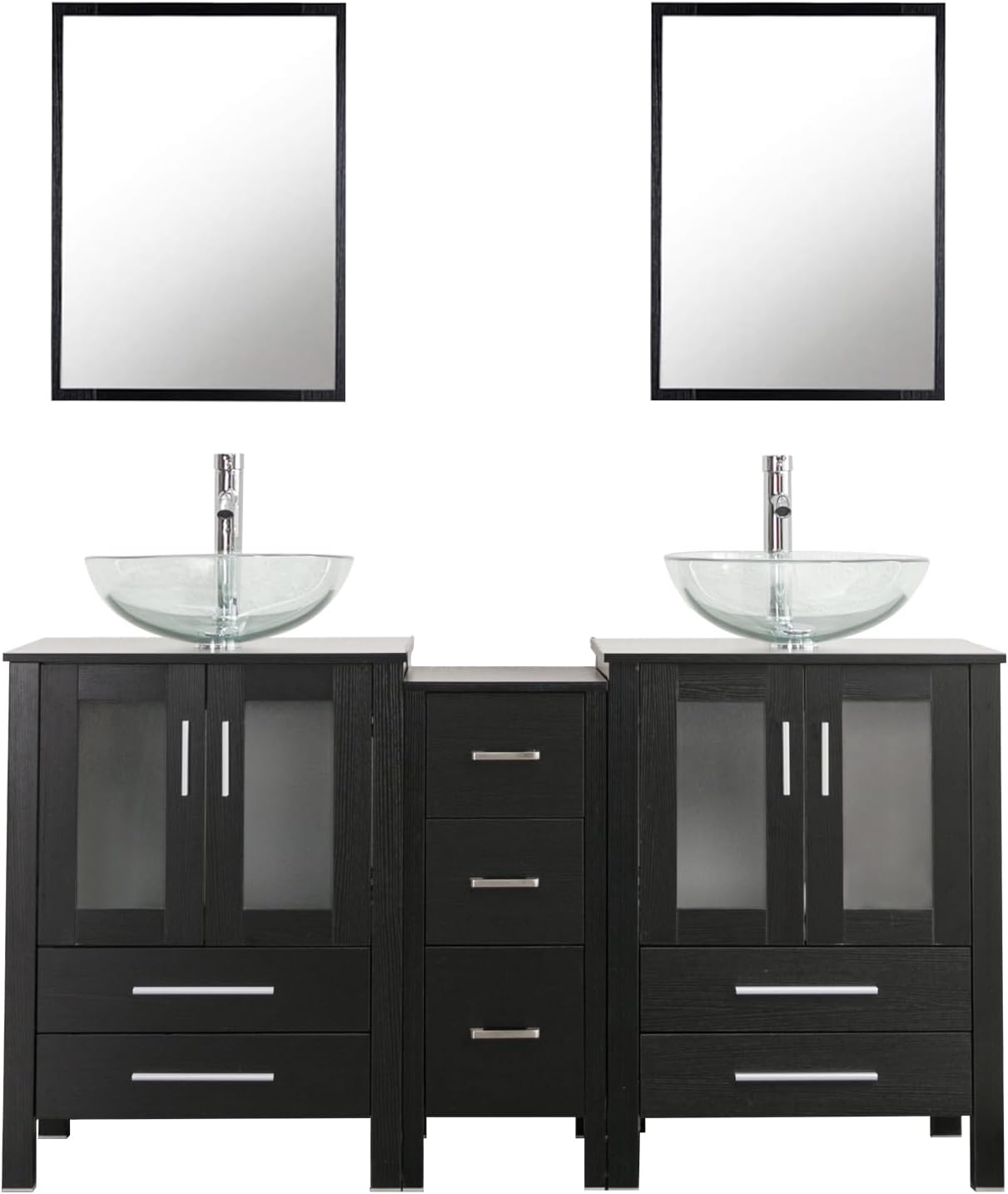 Amazon.com: UEV 60" Double Sink Bathroom Vanity,Black Bathroom Vanity Set with Double Side ...
