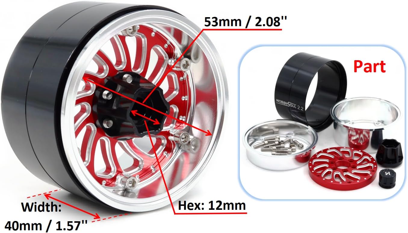 HOBBYSOUL 2.2 Beadlock Wheels Negative Offset Rims Wide 40mm for RC 1/10 Crawler SCX10 Capra TRX4 AMG 6x6 Upgrades, HS701579