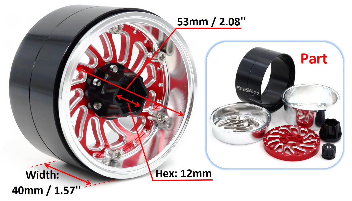 HOBBYSOUL 2.2 Beadlock Wheels Negative Offset Rims Wide 40mm for RC 1/10 Crawler SCX10 Capra TRX4 AMG 6x6 Upgrades, HS701579