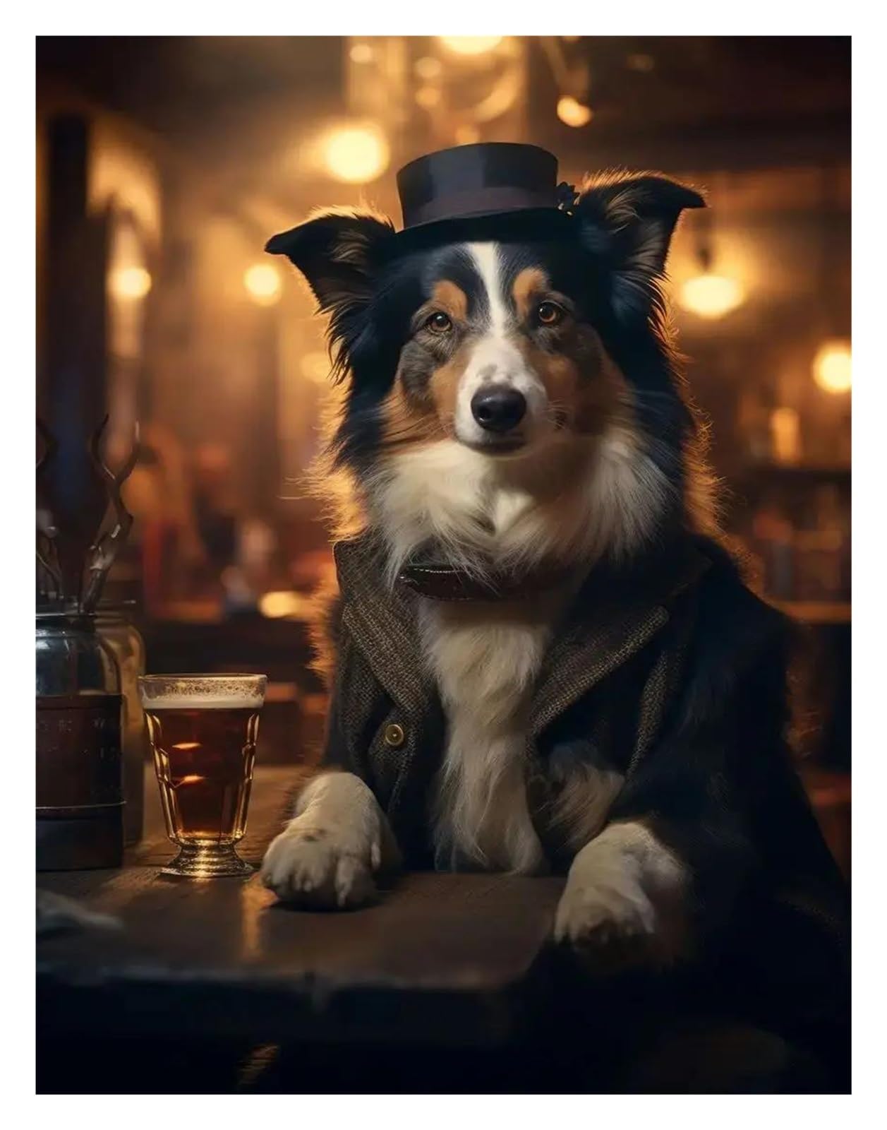 Affiche Chien Corgi et Bière Peinture Humour pour Amis des Animaux