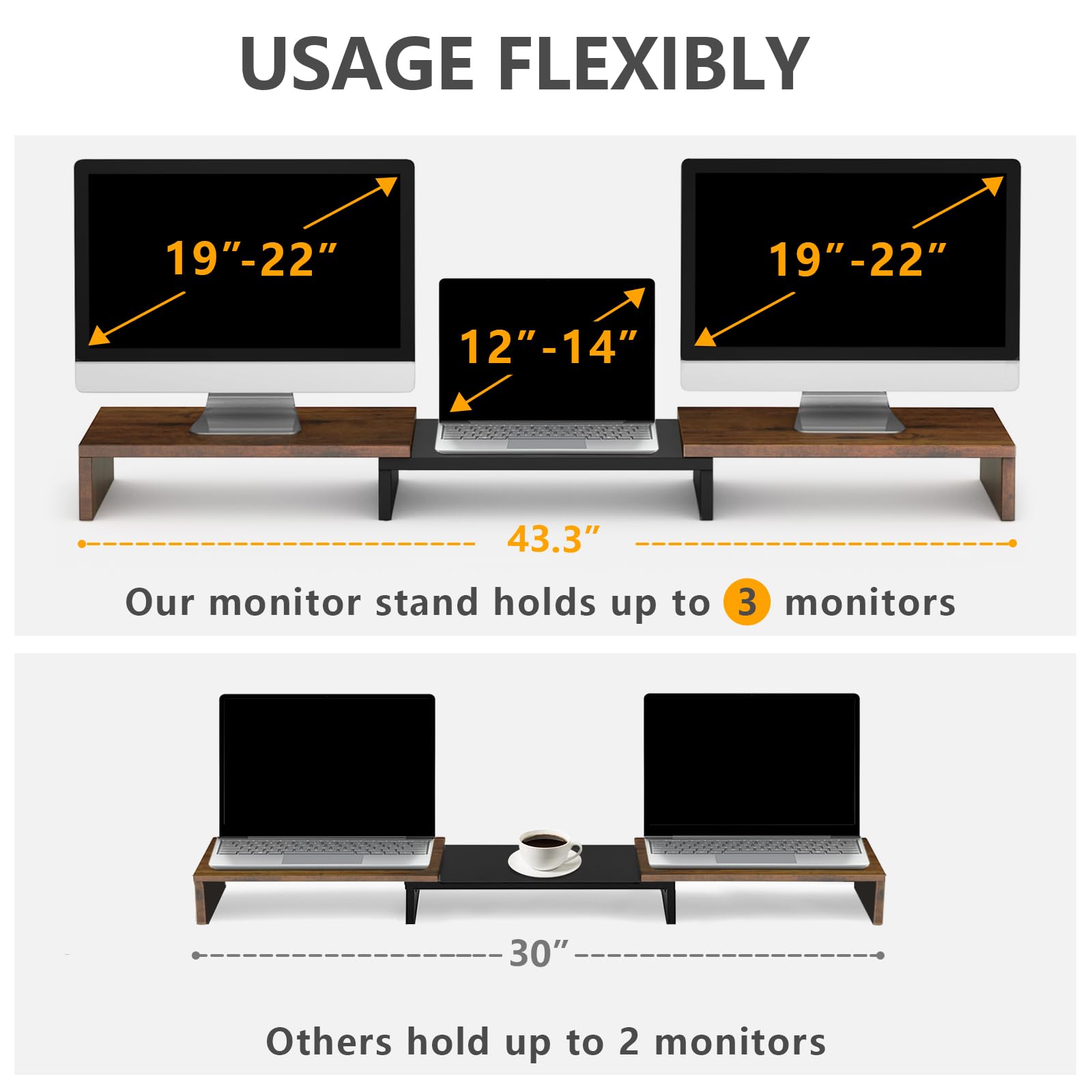 Across Star Dual Monitor Stand Riser For Desk Verstelbare Lengte 72 105 cm, Grote Desktop Computer Monitor Riser voor 2 Schermen, Bureau Plank Organizer Riser Stand Voor Computer/Laptop/PC/Printer/TV