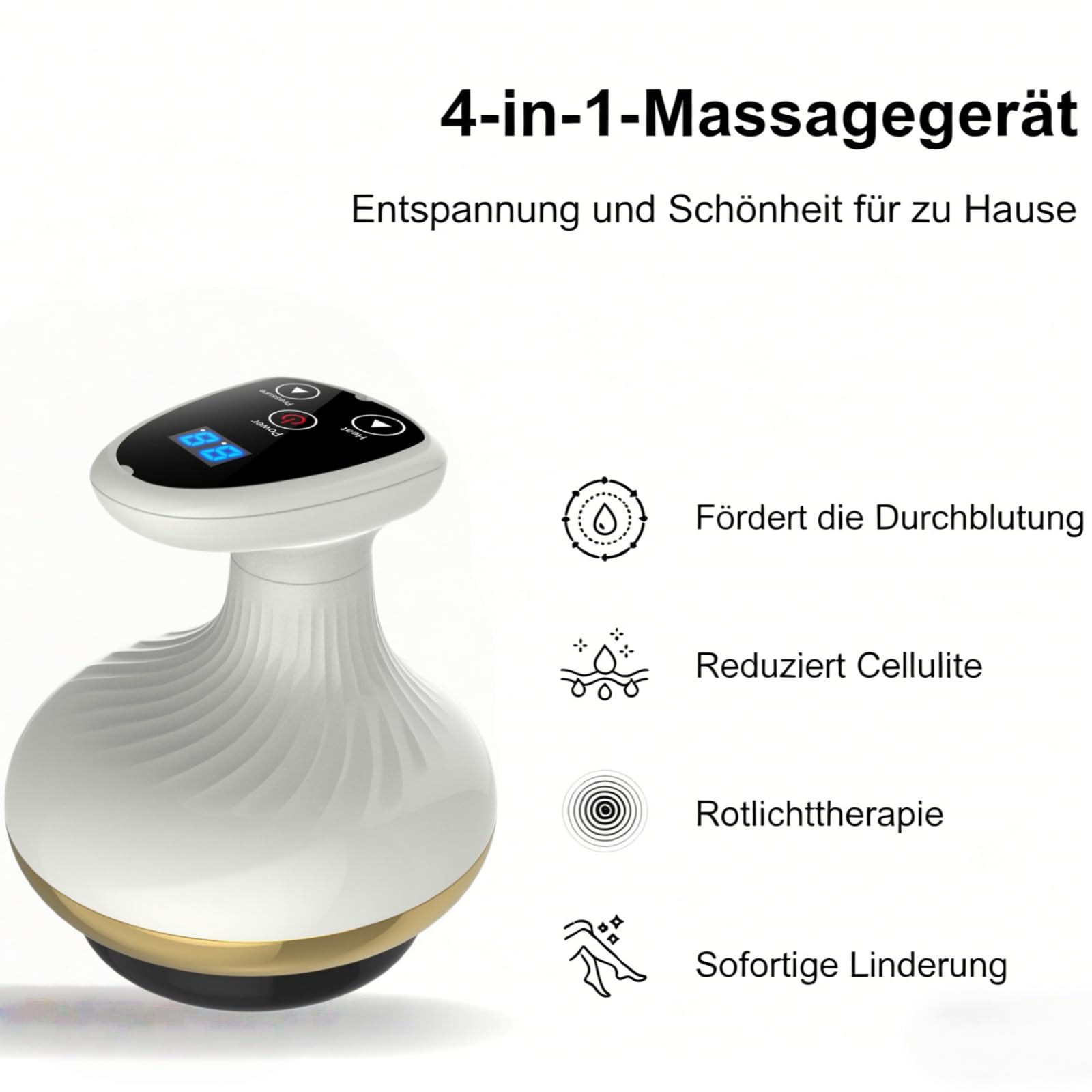 Vacuvia Cellulite Massager 4-in-1 Anti-Cellulite Device for Body Tightening, Lymphatic Drainage & Blood Circulation mit Wärmefunktion und Vakuummassage, kabellos und aufladbar (Gold)