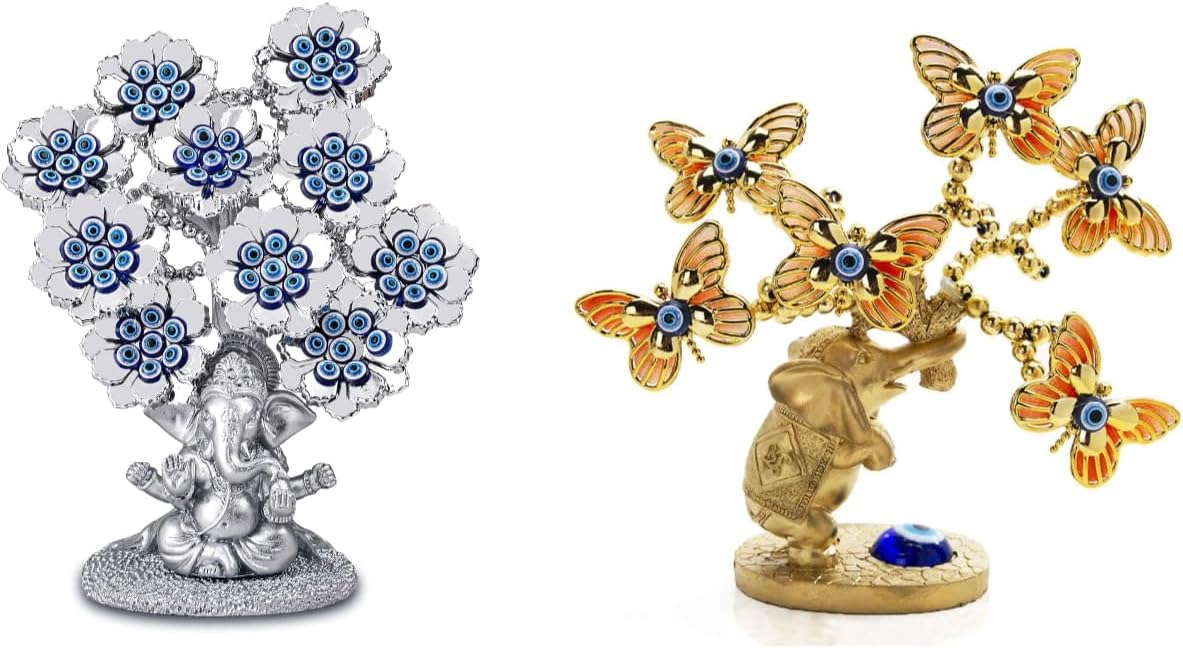 YU FENG Ganesha Evil Eye Tree & Butterfly Evil Eye Elephant Tree Bundle