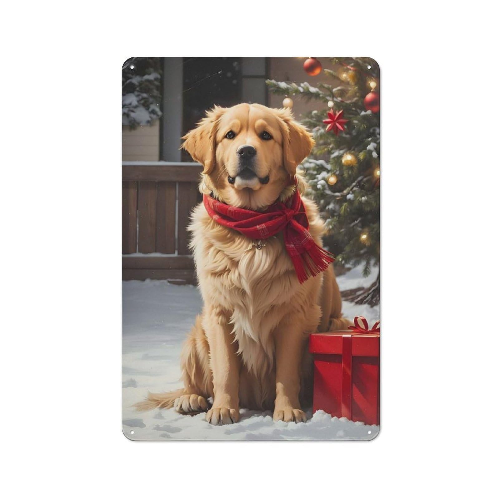Junmoney Golden Retriever Christmas Metal Sign 30X20cm With For Workshop Wall, Vintage Decor, A Decorative Christmas Gift For Metal Sign Collectors