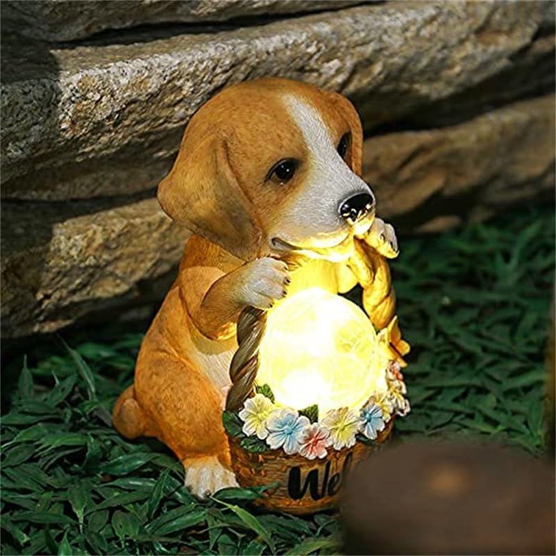 ソーラーライト付き 犬の置物 ガーデンオーナメント Amazon | Ergugos ソーラー置物 ガーデンライト 屋外 防水 犬 ソーラー