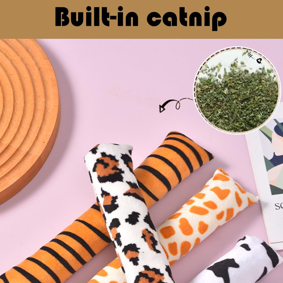 4 Pezzi Peluche per Gatti, Giocattolo Catnip per Gatti, Cuscino in Valeriana, Giocattolo della Peluche di Menta del Gatto, Giocattoli Interattivi per Gatti con Erba Gatta（24 * 5 * 3 cm）